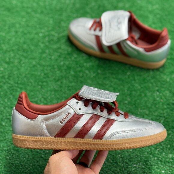 Adidas Samba LT Silver Metallic Ruby Red Gum Womens Shoes JH5707 NEW Multi Sz - Picture 1 of 5